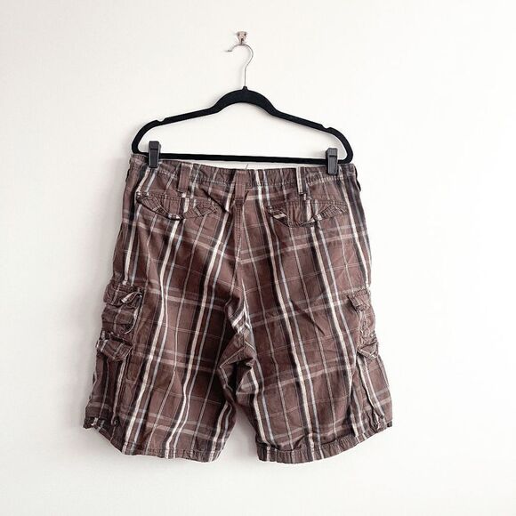 Lee Dungarees Mens Cargo Shorts Multiple Pockets Brown Plaid Size 36 - Picture 2 of 8
